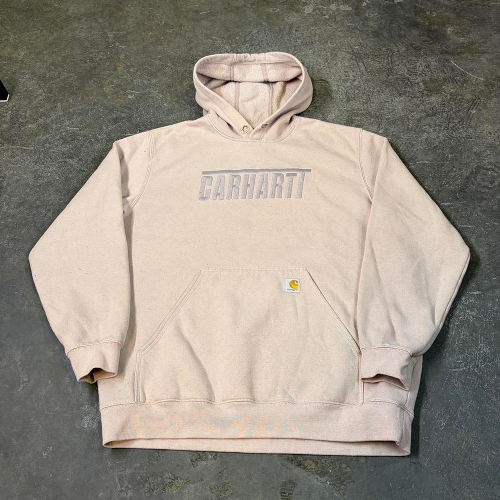 Carhartt Vintage 2000s Workwear Hoodie Mens XL Loose Fit Cream Tan Skater Y2K